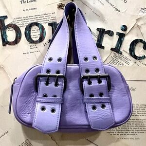 Free People Say Yes Bag Tote Handbag Small Oval Lavender Leather Buckles Zip